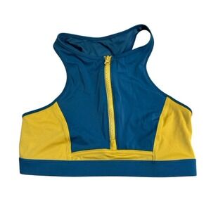 Fabletics Zip Up Midi Swim Top Midnight Wave‎ / Warm Olive Size Large Women's